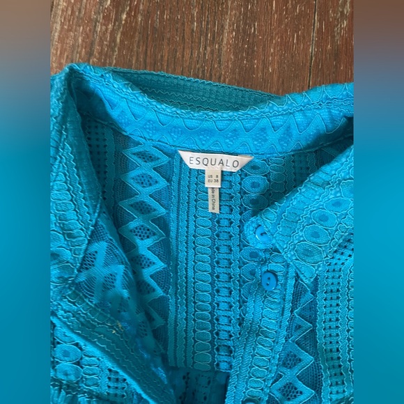 Esqualo Lace Puff Sleeve Button Up - Petrol - Size 8 - Picture 9 of 12